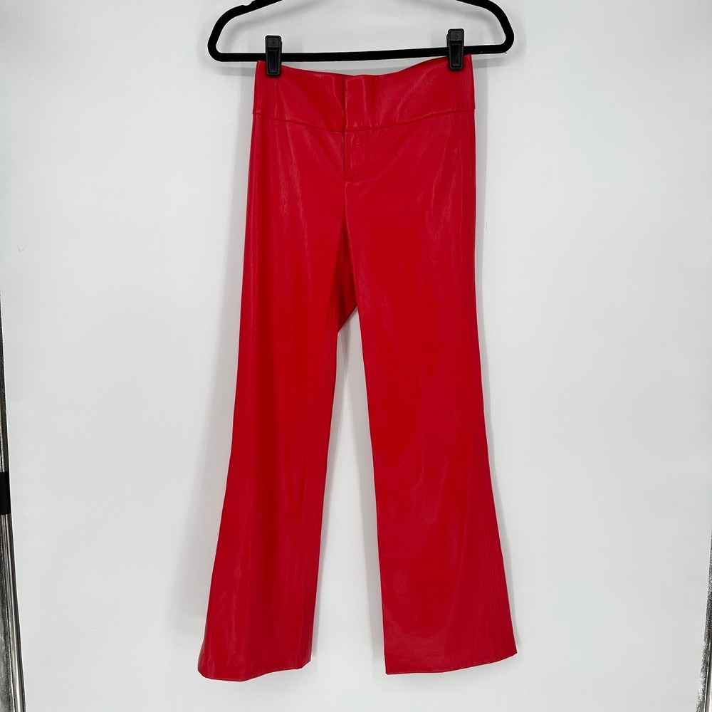 Alice + Olivia Classics Red Poppy Vegan Leather Low Rise Flare Dress Pants 00